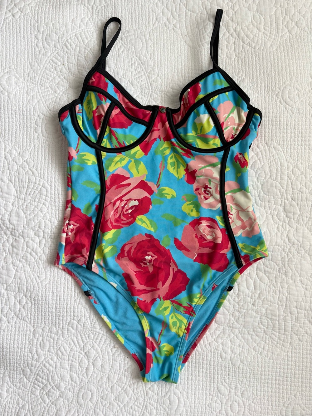 Vintage Betsey Johnson One Piece Floral Swimsuit